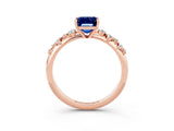 Rose gold Emerald Cut Blue Sapphire Cluster Side Stone Solitaire Ring with Prong Setting_27