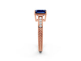 Rose gold Emerald Cut Blue Sapphire Engagement Ring with Milgrain Channel Set Band and Prong Setting_2