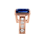 Rose gold Emerald Cut Blue Sapphire Engagement Ring with Milgrain Channel Set Band and Prong Setting_5
