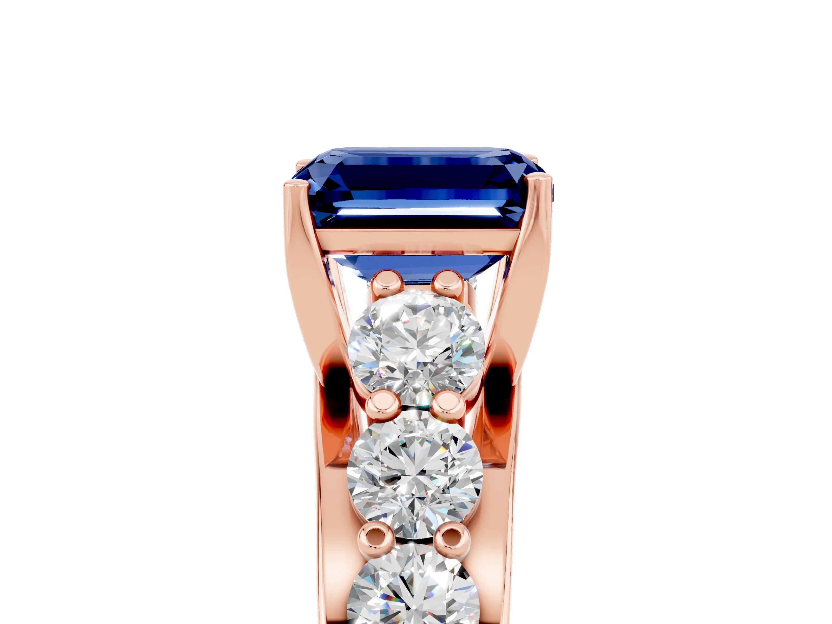 Rose gold Emerald Cut Blue Sapphire Engagement Ring with Pavé Band and Four-Prong Setting_5