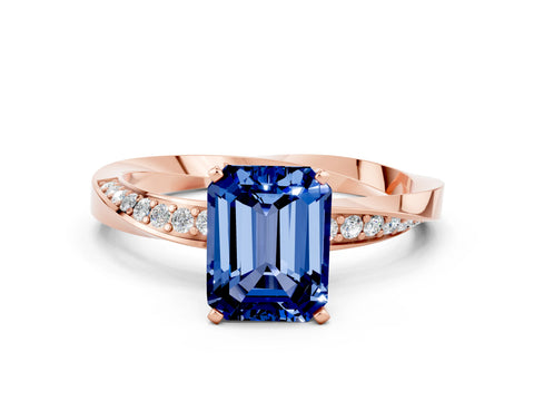 Rose gold Emerald Cut Blue Sapphire Engagement Ring with Side Stone Accents and Four-Prong Setting_27