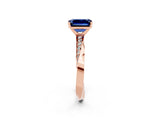 Rose gold Emerald Cut Blue Sapphire Engagement Ring with Side Stone Accents and Four-Prong Setting_29