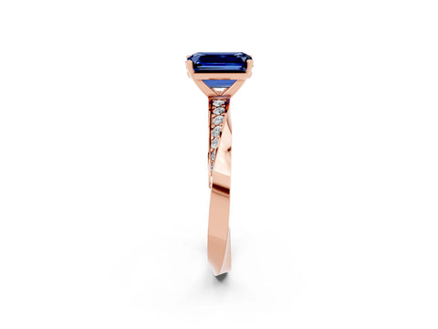 Rose gold Emerald Cut Blue Sapphire Engagement Ring with Side Stone Accents and Four-Prong Setting_29