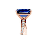 Rose gold Emerald Cut Blue Sapphire Engagement Ring with Side Stone Accents and Four-Prong Setting_32