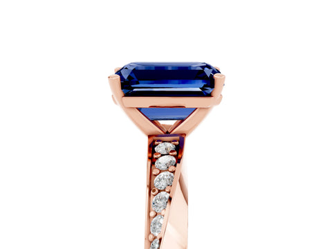 Rose gold Emerald Cut Blue Sapphire Engagement Ring with Side Stone Accents and Four-Prong Setting_32