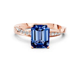Rose gold Emerald Cut Blue Sapphire Engagement Ring with Side Stone Accents and Four-Prong Setting_60