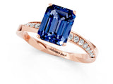Rose gold Emerald Cut Blue Sapphire Engagement Ring with Side Stone Accents and Four-Prong Setting_61