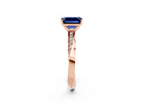 Rose gold Emerald Cut Blue Sapphire Engagement Ring with Side Stone Accents and Four-Prong Setting_62