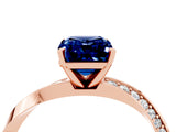 Rose gold Emerald Cut Blue Sapphire Engagement Ring with Side Stone Accents and Four-Prong Setting_64
