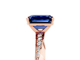 Rose gold Emerald Cut Blue Sapphire Engagement Ring with Side Stone Accents and Four-Prong Setting_65