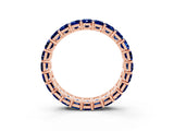 Rose gold Emerald Cut Blue Sapphire Eternity Band with Shared Prong Setting_9