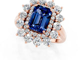 Rose gold Emerald Cut Blue Sapphire Floral Double Halo Engagement Ring with Prong Setting_73