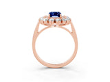 Rose gold Emerald Cut Blue Sapphire Floral Double Halo Engagement Ring with Prong Setting_75