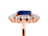 Rose gold Emerald Cut Blue Sapphire Floral Double Halo Engagement Ring with Prong Setting_77