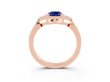 Rose gold Emerald Cut Blue Sapphire Halo Ring with Tapered Band and Four-Prong Setting_3