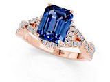 Rose gold Emerald Cut Blue Sapphire  Halo Twist Band Solitaire Prong Setting Ring_25