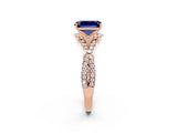 Rose gold Emerald Cut Blue Sapphire  Halo Twist Band Solitaire Prong Setting Ring_26