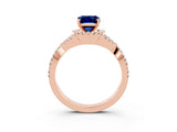 Rose gold Emerald Cut Blue Sapphire  Halo Twist Band Solitaire Prong Setting Ring_27