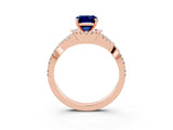 Rose gold Emerald Cut Blue Sapphire Halo Twist Band Solitaire Prong Setting Ring_3