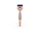 Rose gold Emerald Cut Blue Sapphire  Halo Twist Band Solitaire Prong Setting Ring_44
