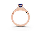 Rose gold Emerald Cut Blue Sapphire  Halo Twist Band Solitaire Prong Setting Ring_45