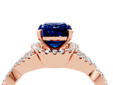 Rose gold Emerald Cut Blue Sapphire  Halo Twist Band Solitaire Prong Setting Ring_46