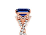 Rose gold Emerald Cut Blue Sapphire Halo Twist Band Solitaire Prong Setting Ring_5
