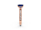 Rose gold Emerald Cut Blue Sapphire Milgrain Pavé Engagement Ring with Four-Prong Setting_14