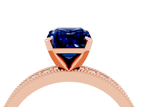 Rose gold Emerald Cut Blue Sapphire Milgrain Pavé Engagement Ring with Four-Prong Setting_16