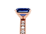 Rose gold Emerald Cut Blue Sapphire Milgrain Pavé Engagement Ring with Four-Prong Setting_17