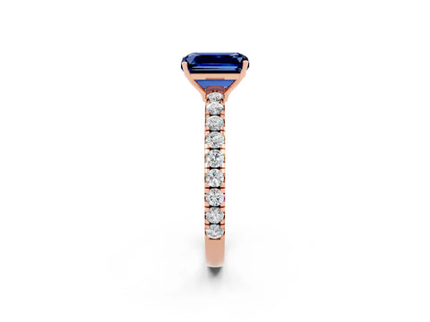 Rose gold Emerald Cut Blue Sapphire Pavé Solitaire Engagement Ring with Four-Prong Setting_14