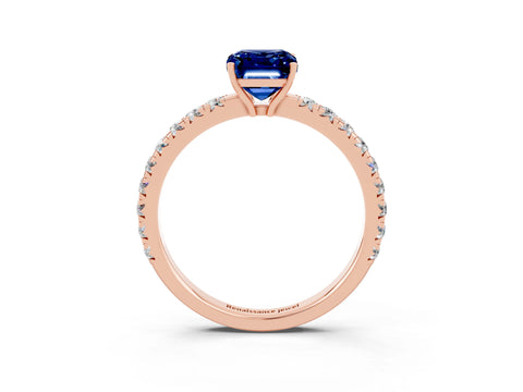 Rose gold Emerald Cut Blue Sapphire Pavé Solitaire Engagement Ring with Four-Prong Setting_15