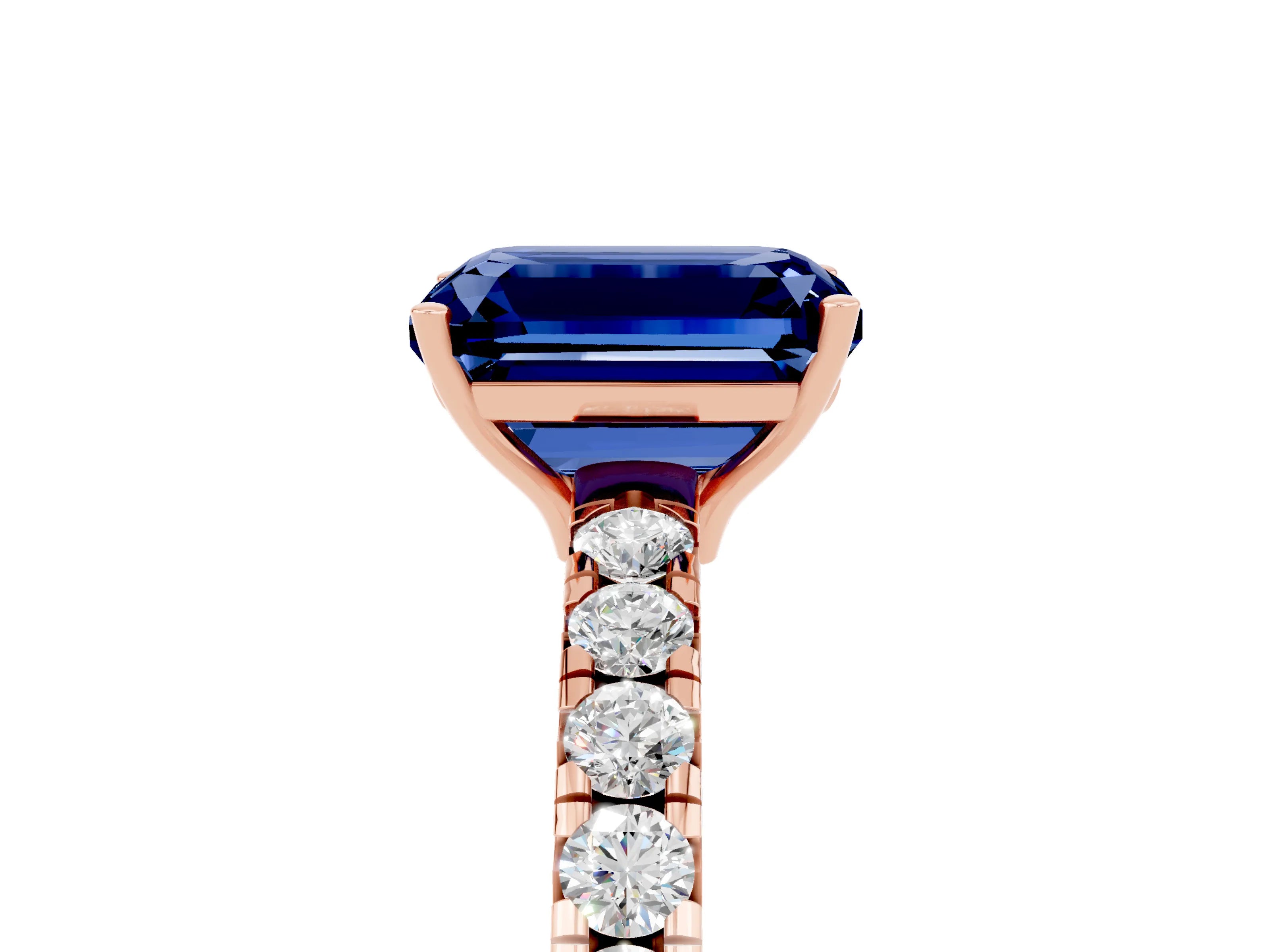 Rose gold Emerald Cut Blue Sapphire Pavé Solitaire Engagement Ring with Four-Prong Setting_17
