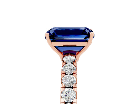 Rose gold Emerald Cut Blue Sapphire Pavé Solitaire Engagement Ring with Four-Prong Setting_17