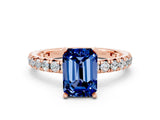 Rose gold Emerald Cut Blue Sapphire Pavé Solitaire Ring with Round Band and Prong Setting_24