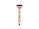 Rose gold Emerald Cut Blue Sapphire Pavé Solitaire Ring with Round Band and Prong Setting_26