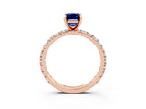 Rose gold Emerald Cut Blue Sapphire Pavé Solitaire Ring with Round Band and Prong Setting_27