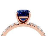 Rose gold Emerald Cut Blue Sapphire Pavé Solitaire Ring with Round Band and Prong Setting_28