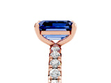 Rose gold Emerald Cut Blue Sapphire Pavé Solitaire Ring with Round Band and Prong Setting_29