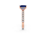 Rose gold Emerald Cut Blue Sapphire Pave Band Solitaire Ring with Four-Prong Setting_26