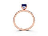 Rose gold Emerald Cut Blue Sapphire Pave Band Solitaire Ring with Four-Prong Setting_27