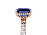Rose gold Emerald Cut Blue Sapphire Pave Band Solitaire Ring with Four-Prong Setting_29
