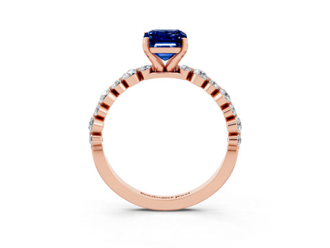 Rose gold Emerald Cut Blue Sapphire Prong Set Engagement Ring with Pavé Band_3
