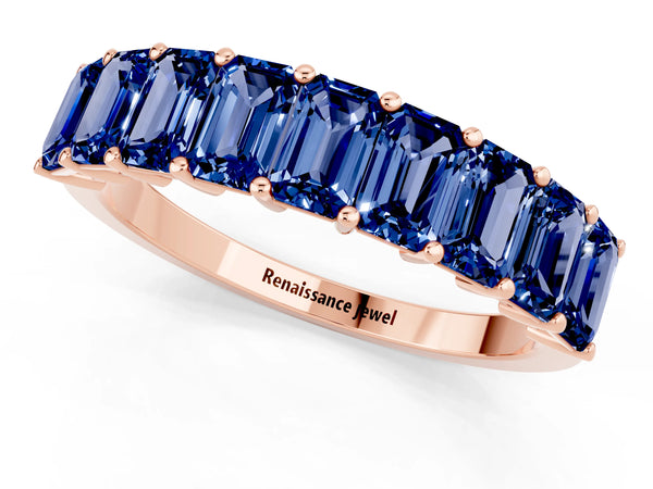 Rose gold Emerald Cut Blue Sapphire Prong-Set Eternity Band
