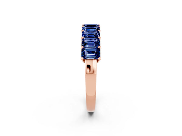 Rose gold Emerald Cut Blue Sapphire Prong-Set Eternity Band