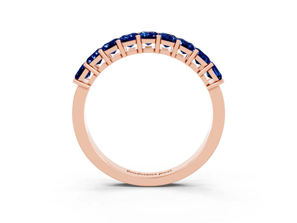 Rose gold Emerald Cut Blue Sapphire Prong-Set Eternity Band