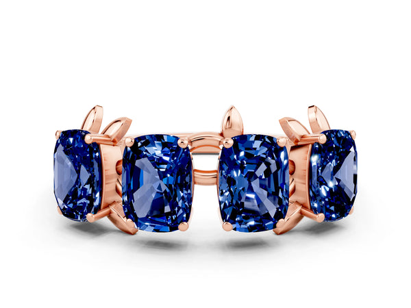 Rose gold Emerald Cut Blue Sapphire Prong-Set Half Eternity Band
