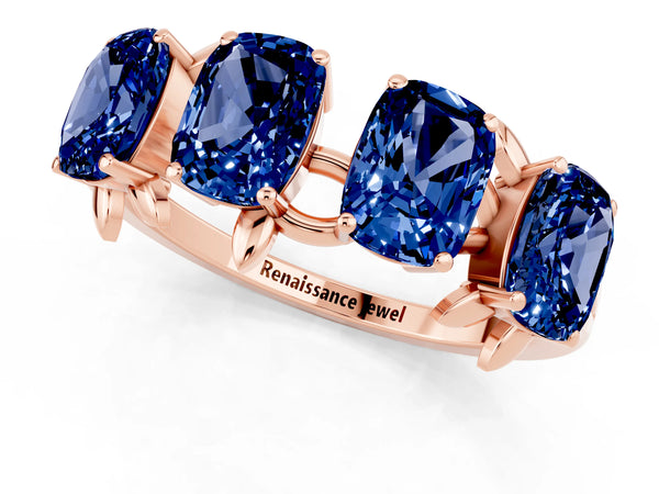 Rose gold Emerald Cut Blue Sapphire Prong-Set Half Eternity Band