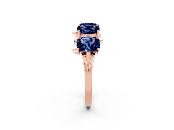 Rose gold Emerald Cut Blue Sapphire Prong-Set Half Eternity Band