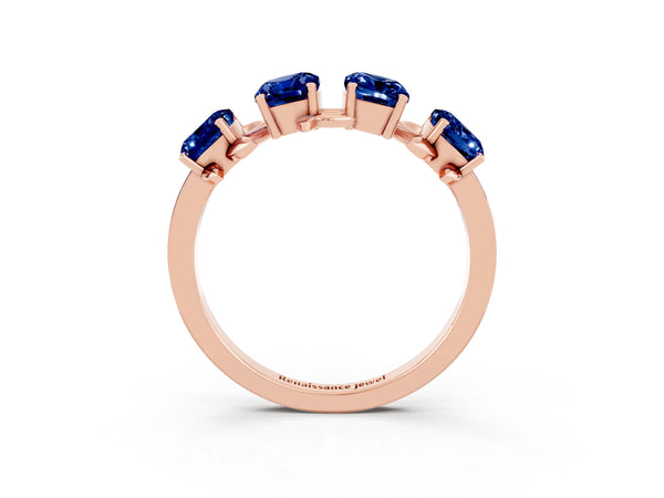 Rose gold Emerald Cut Blue Sapphire Prong-Set Half Eternity Band